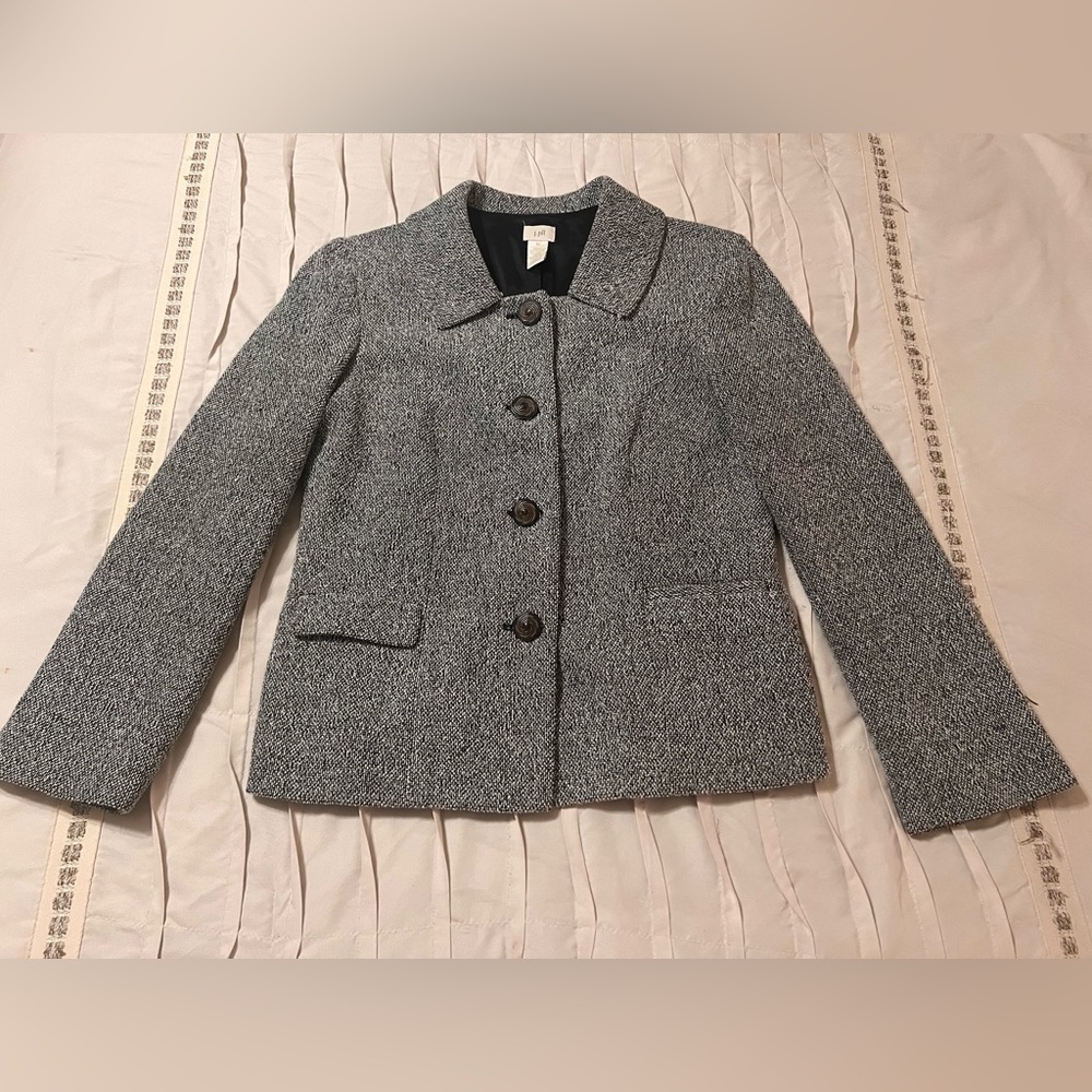 J Jill Tweed Jacket Women's Size 10 Black White Button Casual Career Blazer